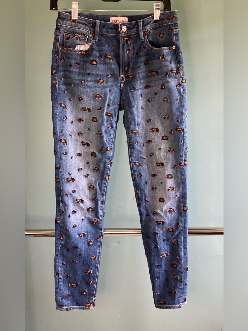Anthropologie Driftwood Jackie Cheetah Leopard Embroidered Skinny Jeans 27